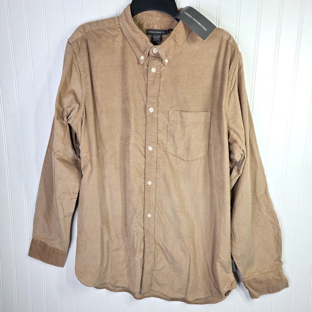 French Connection Shirt Mens Large Brown Corduroy Button Down Casual Long Sleeve